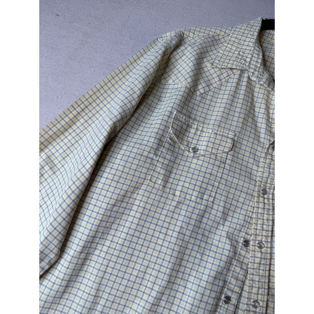 Ely Cattleman Mens Tall Vintage Western Pearl Snap Shirt Yellow Blue Plaid 18.5
